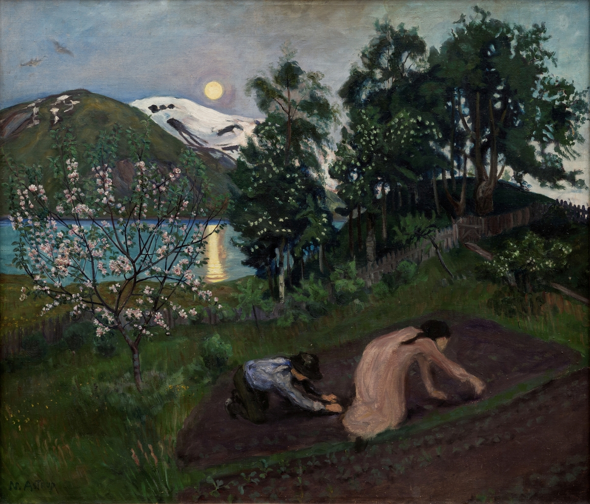Vårnatt i hagen [Maleri]