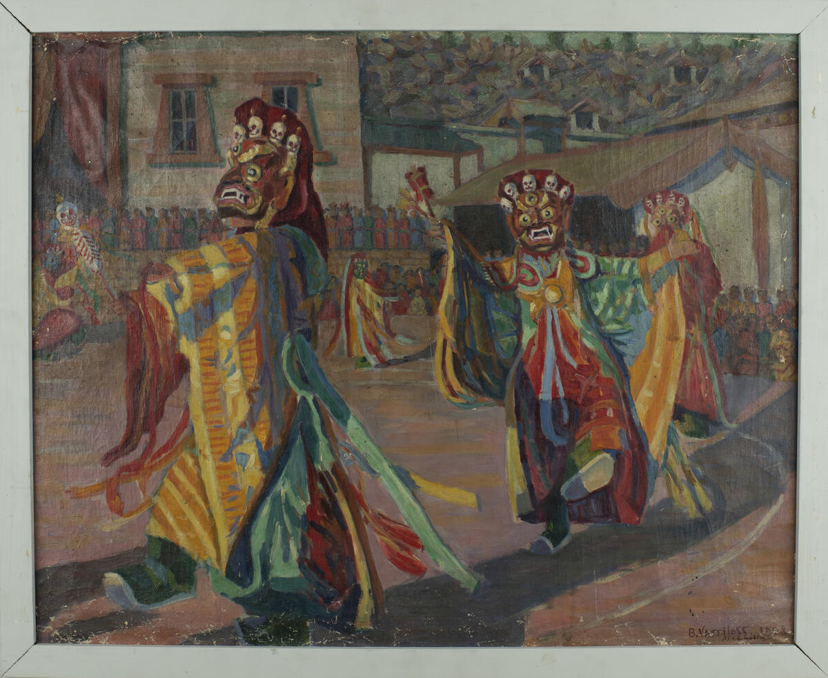 Målning föreställande tibetansk tempeldans [Målning]