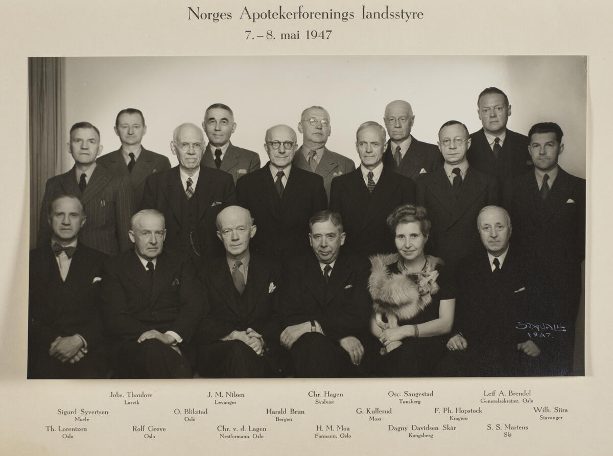 Gruppebilde fra Norges Apotekerforenings landsstyremøte 1947.