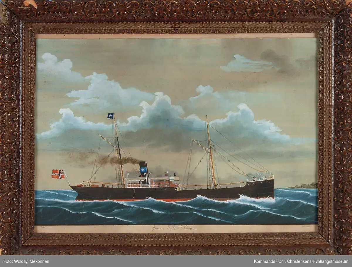 SYNIVA, D/S. Dampskip med råseil.  Capt. A. Sivertsen. Sign. H. Mikkelsen1892.