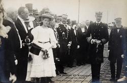 Postkort, Hamar stasjon, kroningsreisen 1906, kong Haakon på