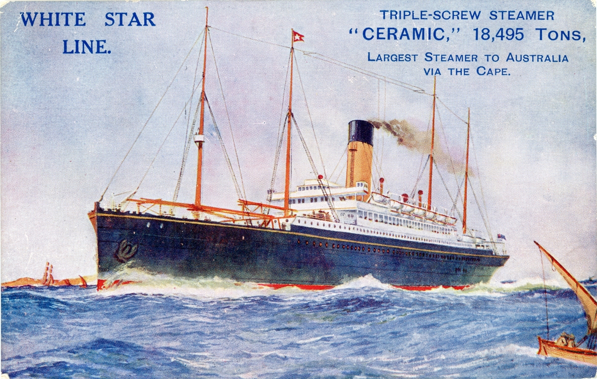 White Star Line, SS CERAMIC. Vykort, färglitografi.