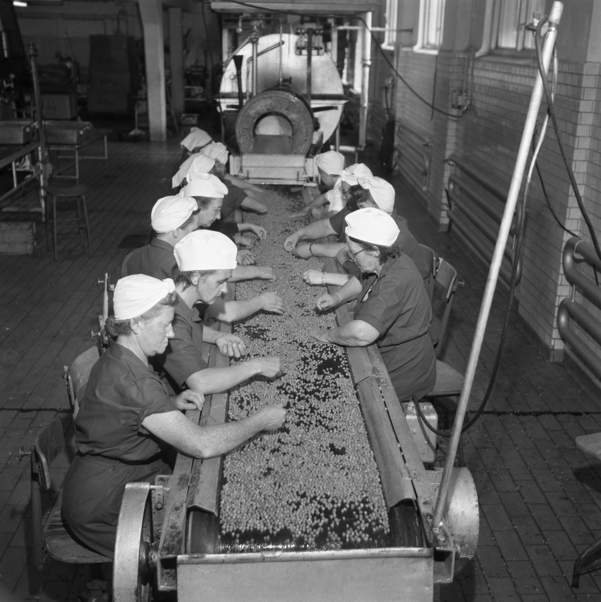 Interiör vid Sirius konservfabrik i Linköping. Företaget var inriktat på konservering av grönsaker och låg fram till nedläggelsen 1954 invid Nykvarn.