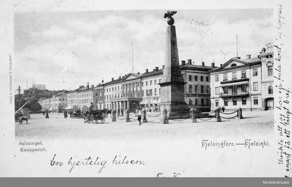 Postkort fra Helsingfors, Finnaland. Kortet er poststemplet 22.04.1901. Fra Kaptein John Paulsens postkort og private bilder.