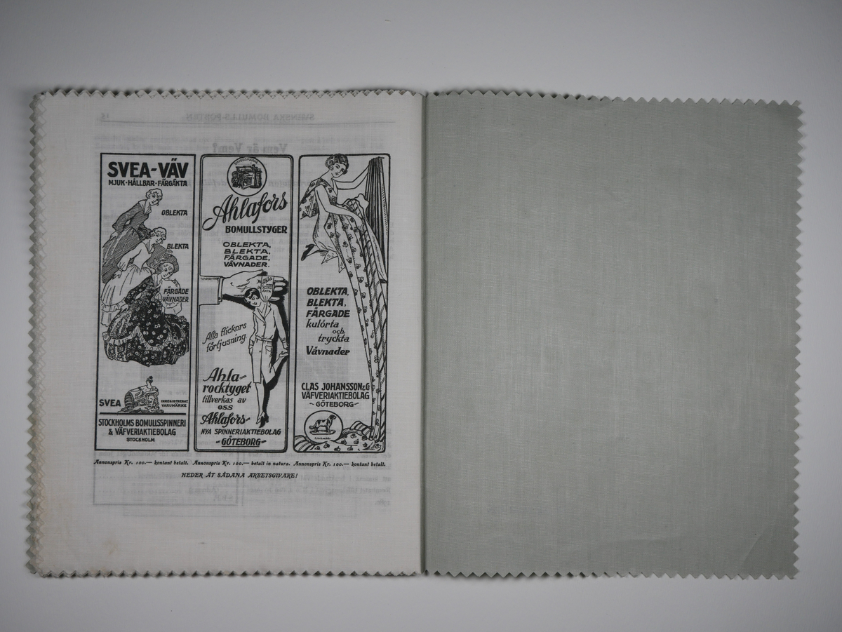 Svenska bomullsposten 11/3 1930.

20 sidor, tryckt på bomullstyg.