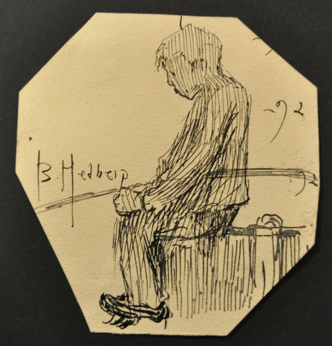 Motiv av en sittande man i profil, Tecknat på ett åttakantigt klippt papper.