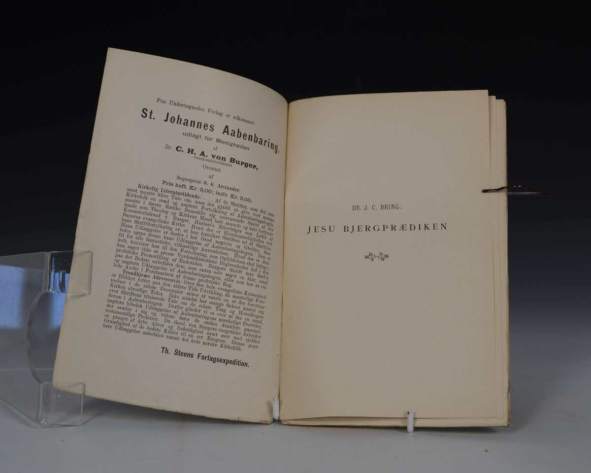Bring, J.C: Jesu bjergprædiken udl. i 42 betragtninger. Overs. af. Karl Schreiner. Kr.a. 1894.