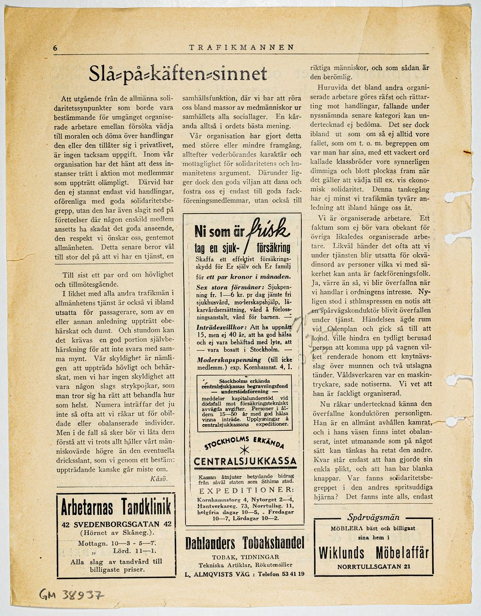 Reklamannons för Läkerol i tidningen Trakfikmannen, med citat från Stockholms Spårvägar.