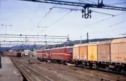 Elektrisk lokomotiv El 14 og El 13 2142 med godstog retning 