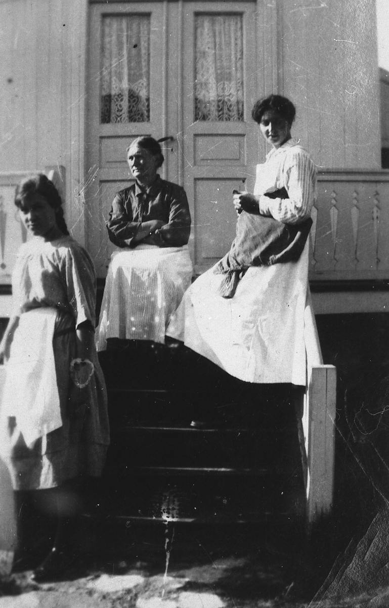 Fra venstre: Bildet er fra ca 1920.
Torgunn Skogland f. 1907 i Bergsbotn, Marie Olsen, f. 1855 i Ibestad, Dagmar Olsen f. 1896 på Skaland. Marie var gift med Konrad Olsen som var lærer og klokker i Berg i 30 år. Konrad var født i 1946 i Lurøy. Dagmar blr gift med herredskasserer Håkon Andreassen på Skaland. Hun var datter av Marie og Konrad som fikk 10 barn i alt. Dagmar var yngst. Torgunn er sønnedatter.