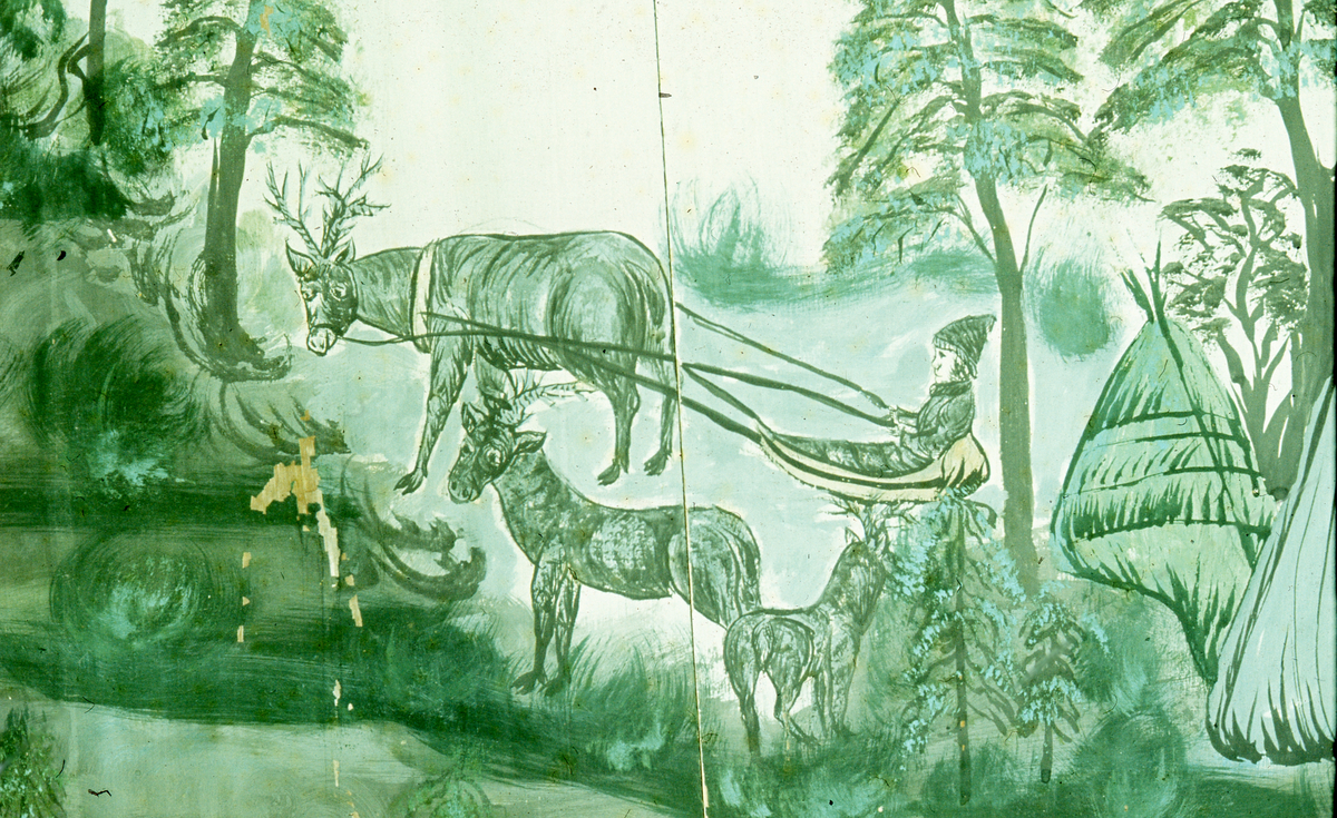 Detaljbild av väggmålning "Lapmarkken" (Lappmarken).