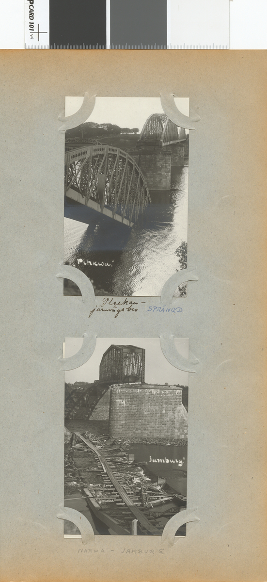 Text i fotoalbum: "Pleskau - järnvägsbro sprängd."