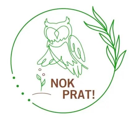 Logo til Nok prat. En grønn ugle omkranset av et strå