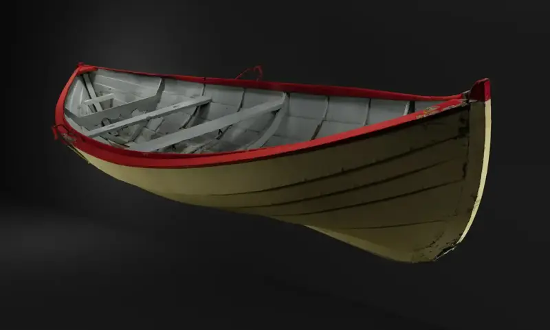 Modell av en trebåt.