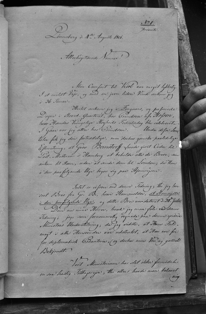 Håndskrevet brev fra 1801