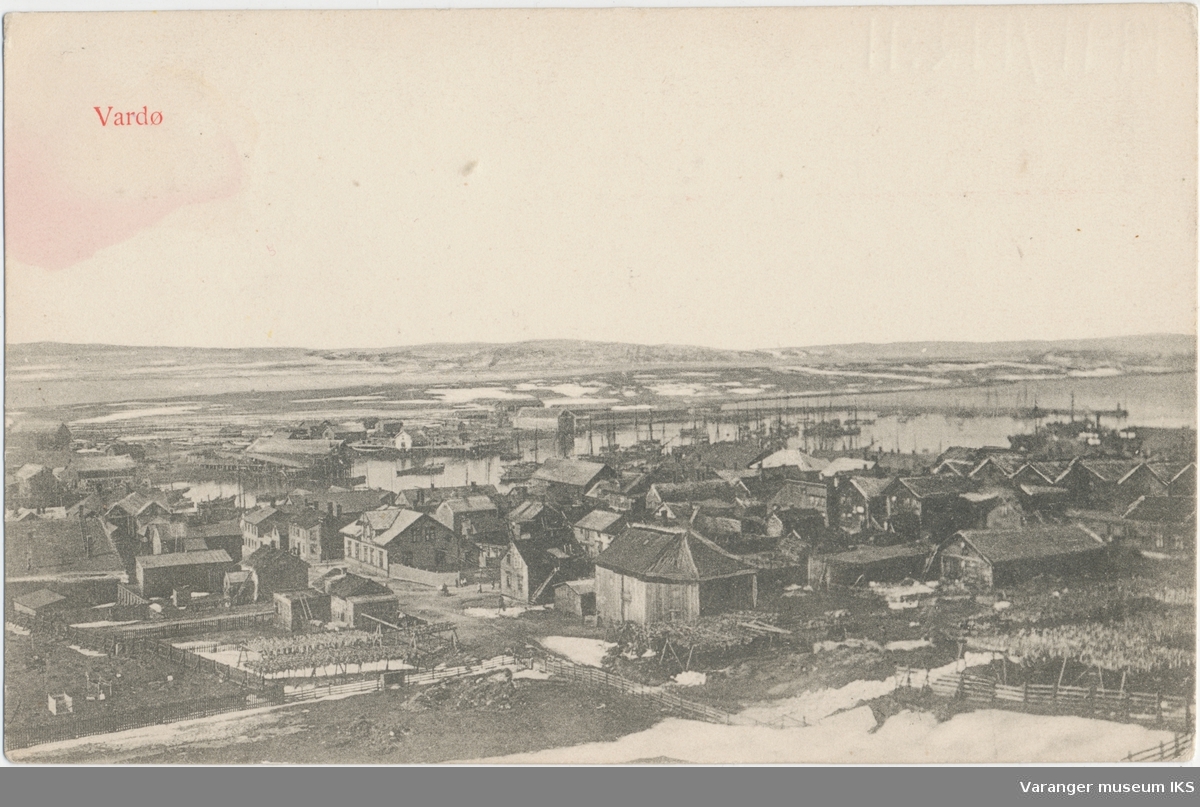 Postkort, Vestervågen og Nordre Våg, Skagen i bakgrunnen, sett fra Klondyke, før 1913