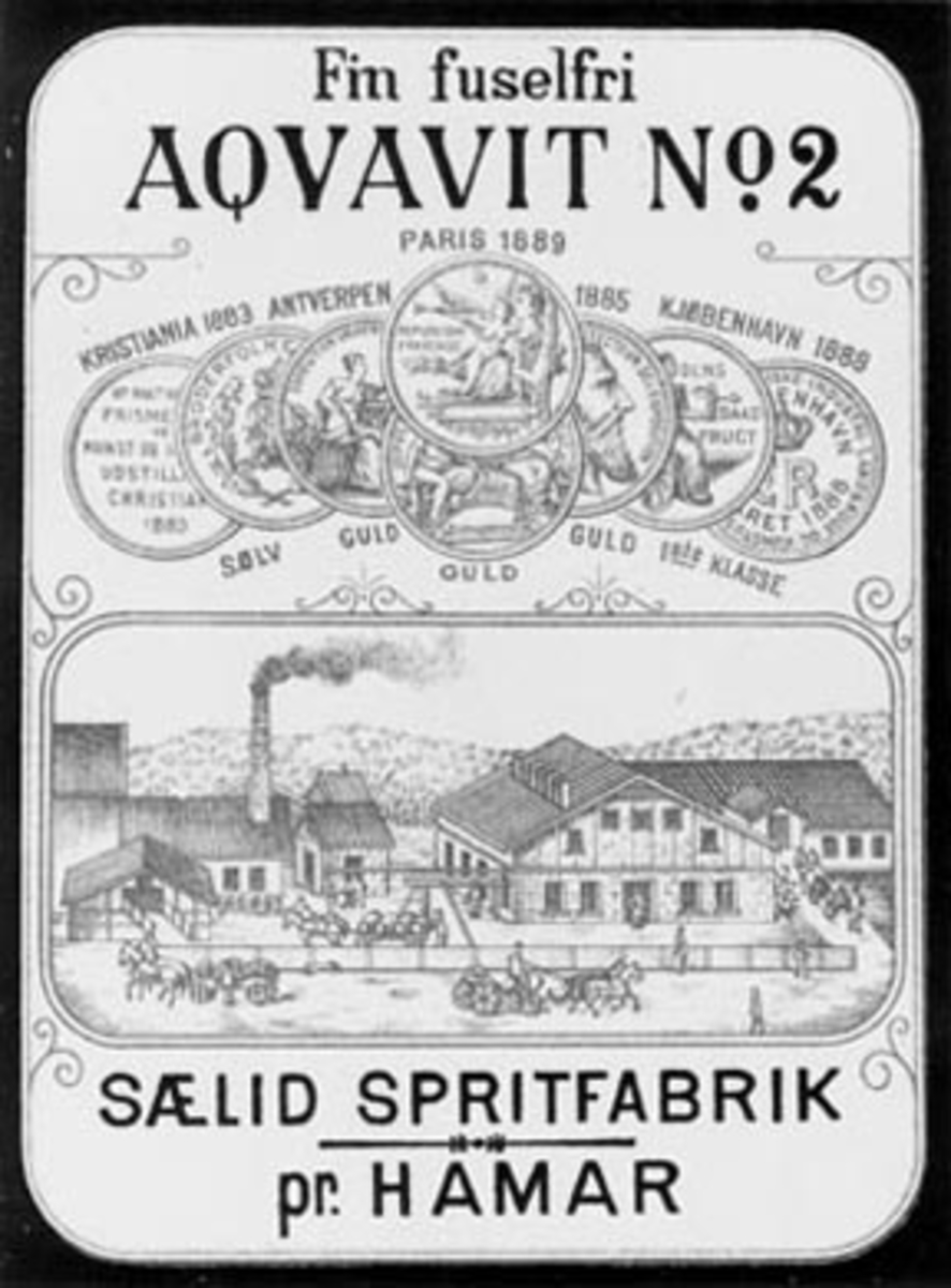SÆLID SPRITFABRIKK. ETIKETT.  FIN FUSELFRI AQVAVIT NO 2.