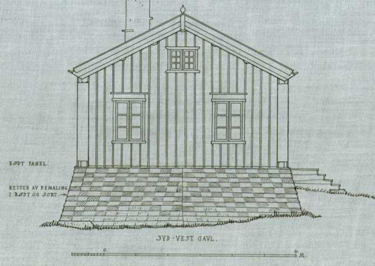 Erling Gjones tegning (1925) av våningshus på Sønstebø i Nore og Uvdal, Busekrud.
