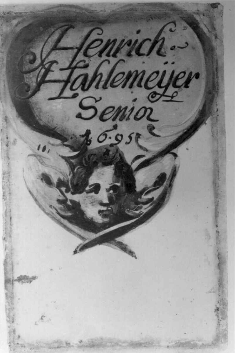 Malt glassrute: Henrich Hahlemeÿer Senior 1695 m. englehode