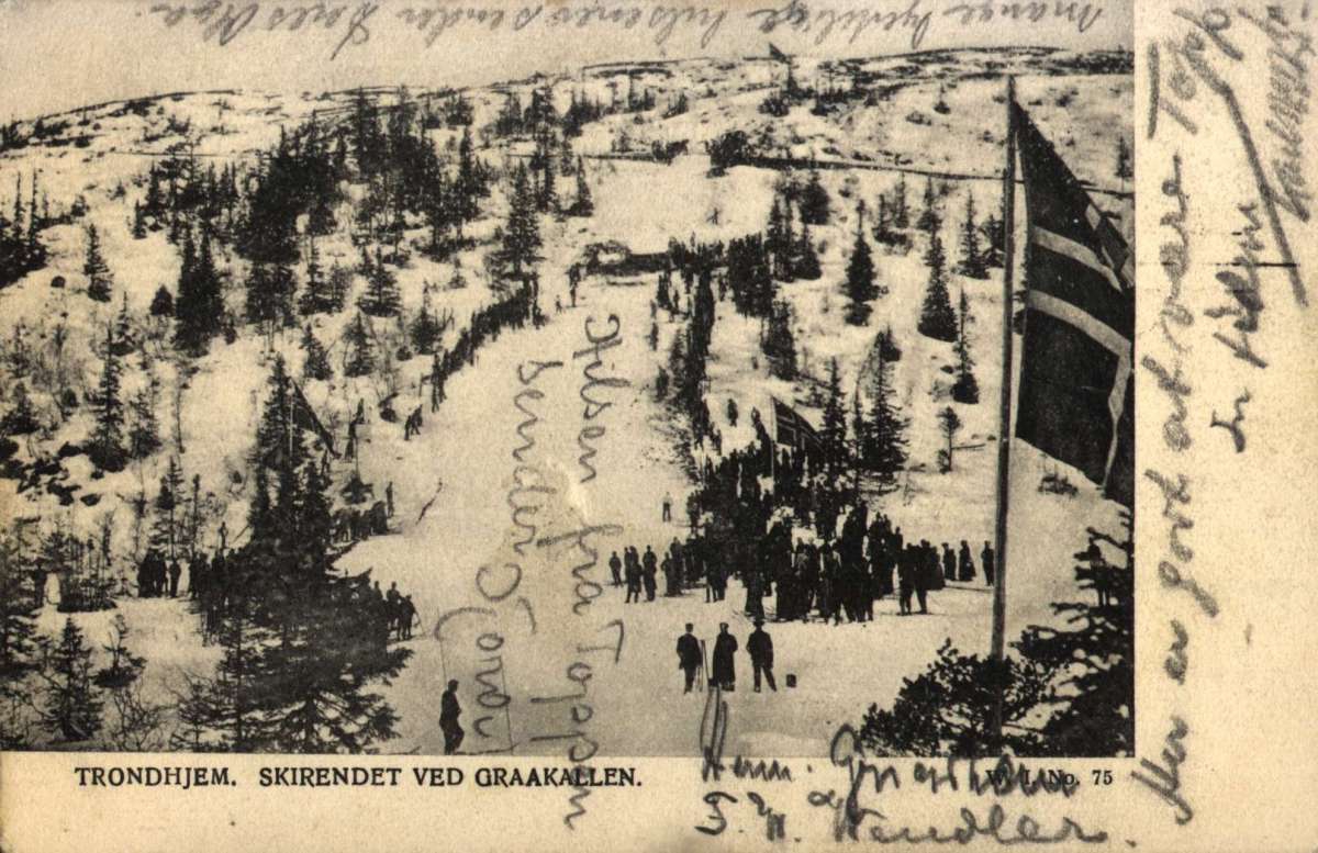 Postkort. Sort/hvitt bilde. Gråkallen. Stemplet Trondheim 19.02.1907.
