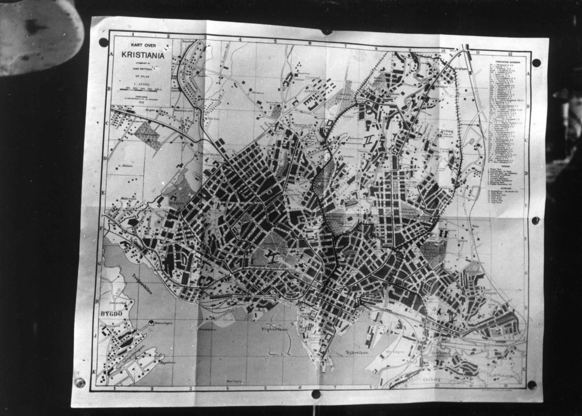 Kart over Oslo.
Fra boliginspektør Nanna Brochs boligundersøkelser i Oslo 1920-årene.