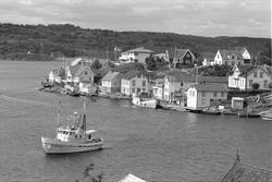 Lyngør, 1962, bebyggelse på øyene, frraktebåt i sundet.
