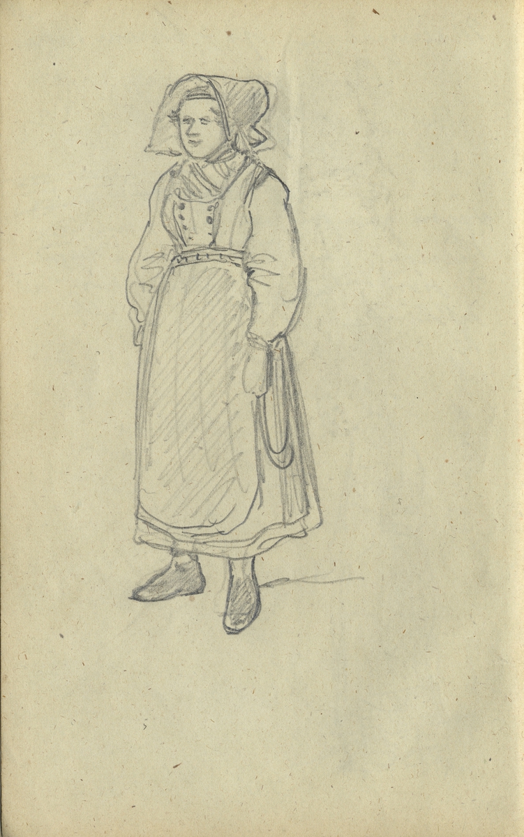 Blyertsskiss. Kvinna i helfigur, Floda Ur Skissbok av J.V. Wallander Nordiska museet föremål (arkivet) invnr. NM.0053744