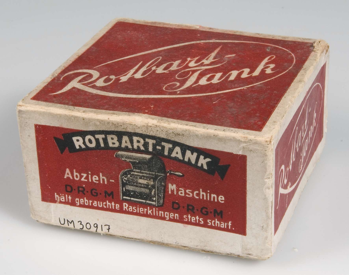 Rakbladssliparen Rotbart-Tank i sin originalförpackning. 
