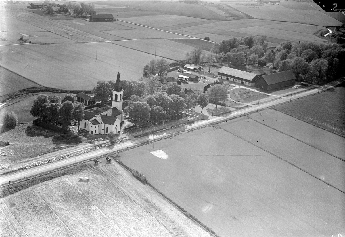 Flygfoto över Vänge kyrka, Vänge socken, Uppland 1936