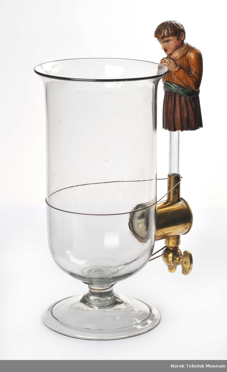 Apparat til paavisning af det archim. Princip, bestaaende af a) En Glaspocal med Siderør
b) To hule Kugler af Messing - mangler
