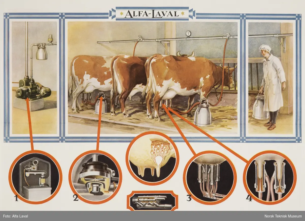 Reklamebrosjyre for elektrisk melkemaskin i produksjon fra 1918, Alfa Laval i Lund