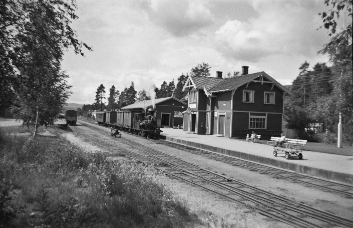 Blandet tog ankommer Evje stasjon på Setesdalsbanen