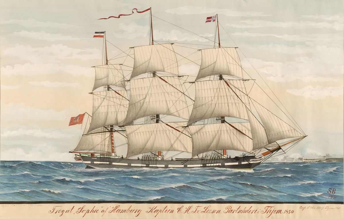 Fartøyet Sophie av Hamburg med fulle seil.
