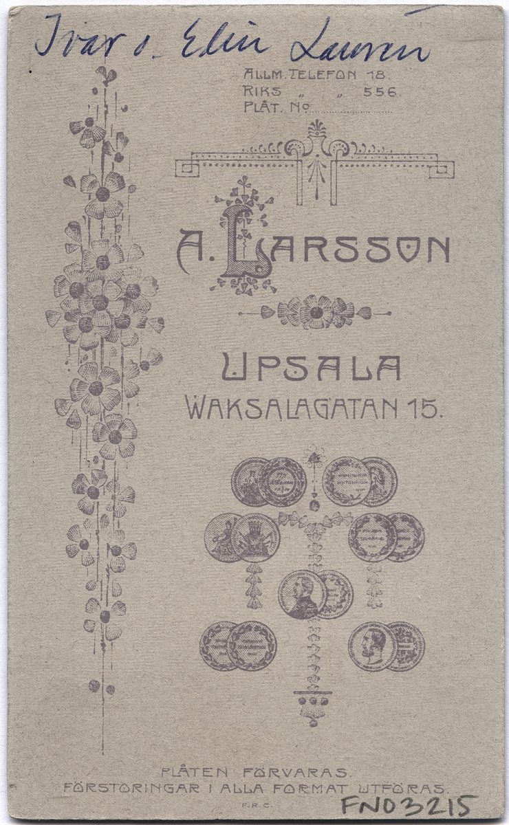 Kabinettsfotografi - Ivar och Elin Laurén, Uppsala 1909