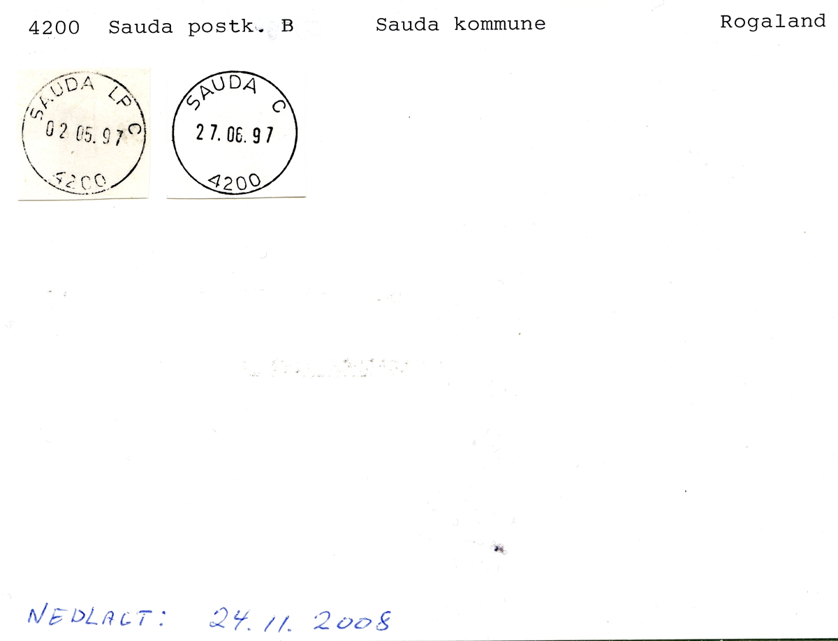 Stempelkatalog  4200 Sauda, Sauda kommune, Rogaland