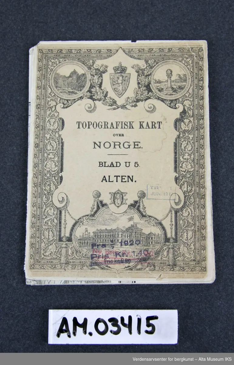 Topografisk kart over Norge. Blad U 5. Alten. Utbrettet : L 51 cm, H 46 cm.