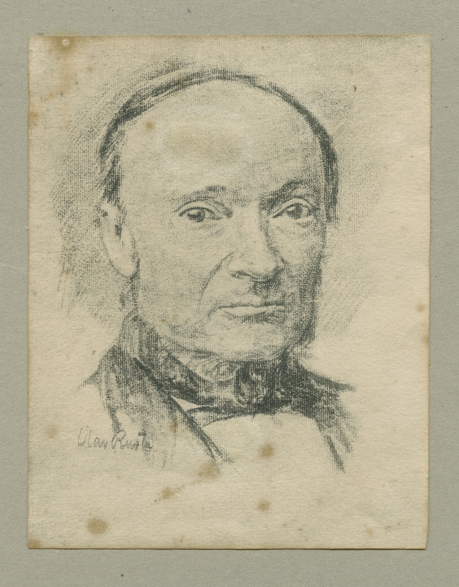 Teikninga er eit portrett av språkforskaren og diktaren Ivar Aasen (1813-1896).
