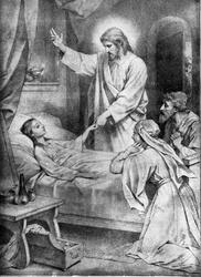 Jesus vekker Jairus' datter opp fra døden.