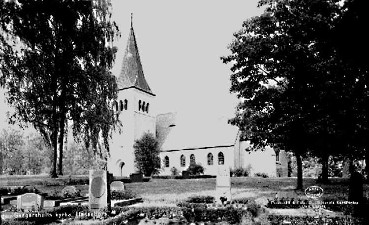 Skagershults kyrka, Hasselfors.
Bilden tagen för vykort.