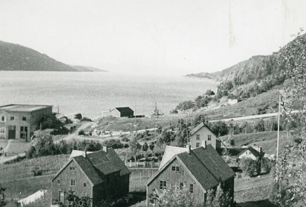Bygningen helt til venstre i bildet er Nygård Kraftstasjon. I forgrunnen to maskinistboliger.