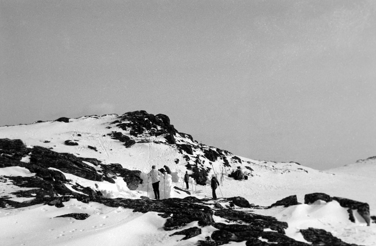 Skiløpere ved fjellknaus på Aunfjellet.