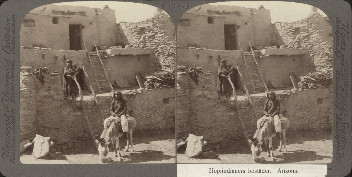 Stereobild av Hopiindianernas bostäder i Arizona.
