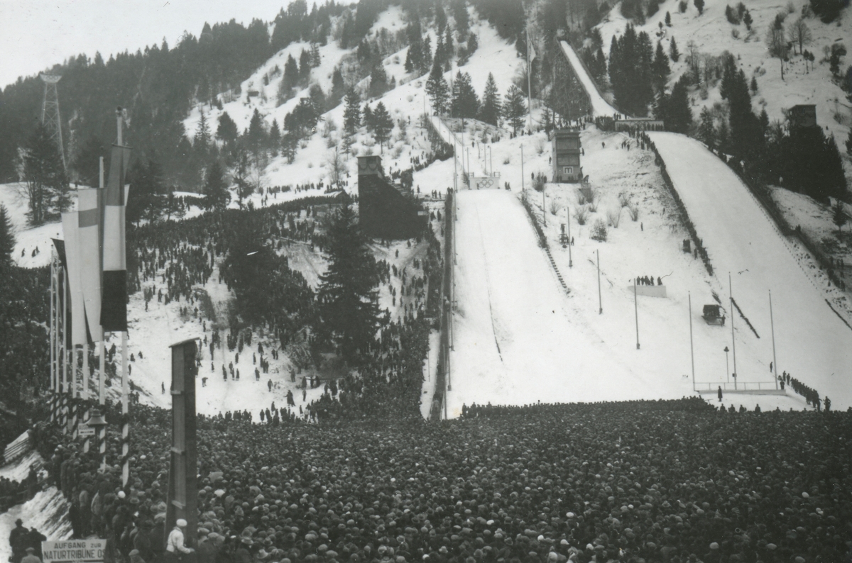 The two ski jumps during OG at Garmisch
