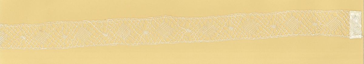 Teknik: Mönstret består av en nätbotten och en spindel som växlar i en lång rad. Nålbotten.

Denna spets tillhör ryska samlingen.