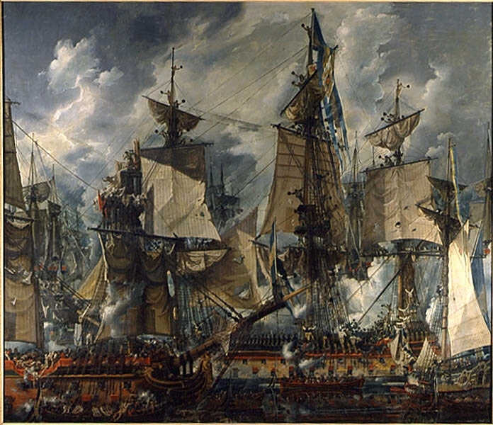 Svenska chefsskeppet Gustaf III efter slaget vid Hogland 1788