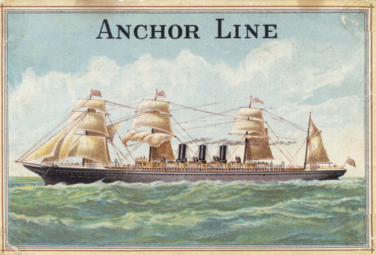 Vykort med fartyg från Anchor Line. Fartyget är City of Rome. Byggt 1881 och skrotat 1902.