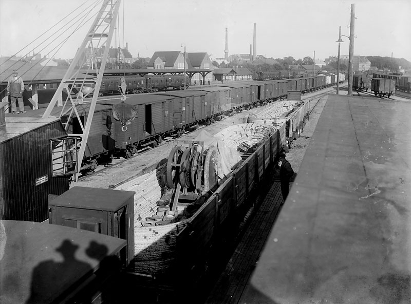 Järnvägsvagn lastad med kabel till Hjalmar Mörck 1932, 9591 ...