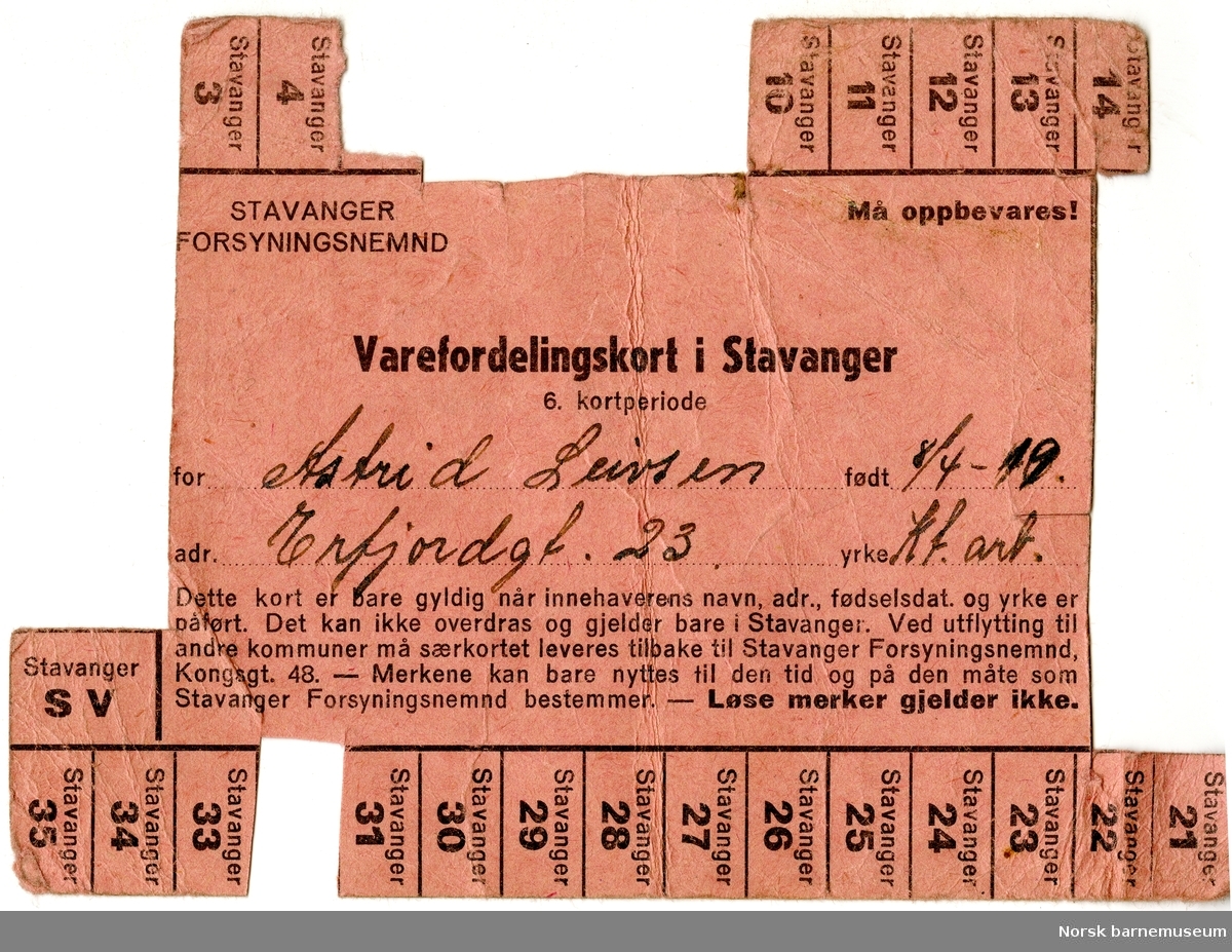 Varefordelingskort i Stavanger 6. kortsperiode