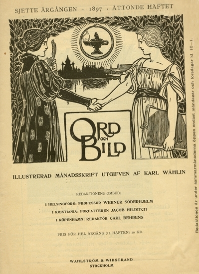 Tidskriften Ord och Bild.
Sjätte årgången 1897, åttonde häftet.
Illustrerad månadsskrift. Utgiven av Karl Wåhlin.
374 sidor.