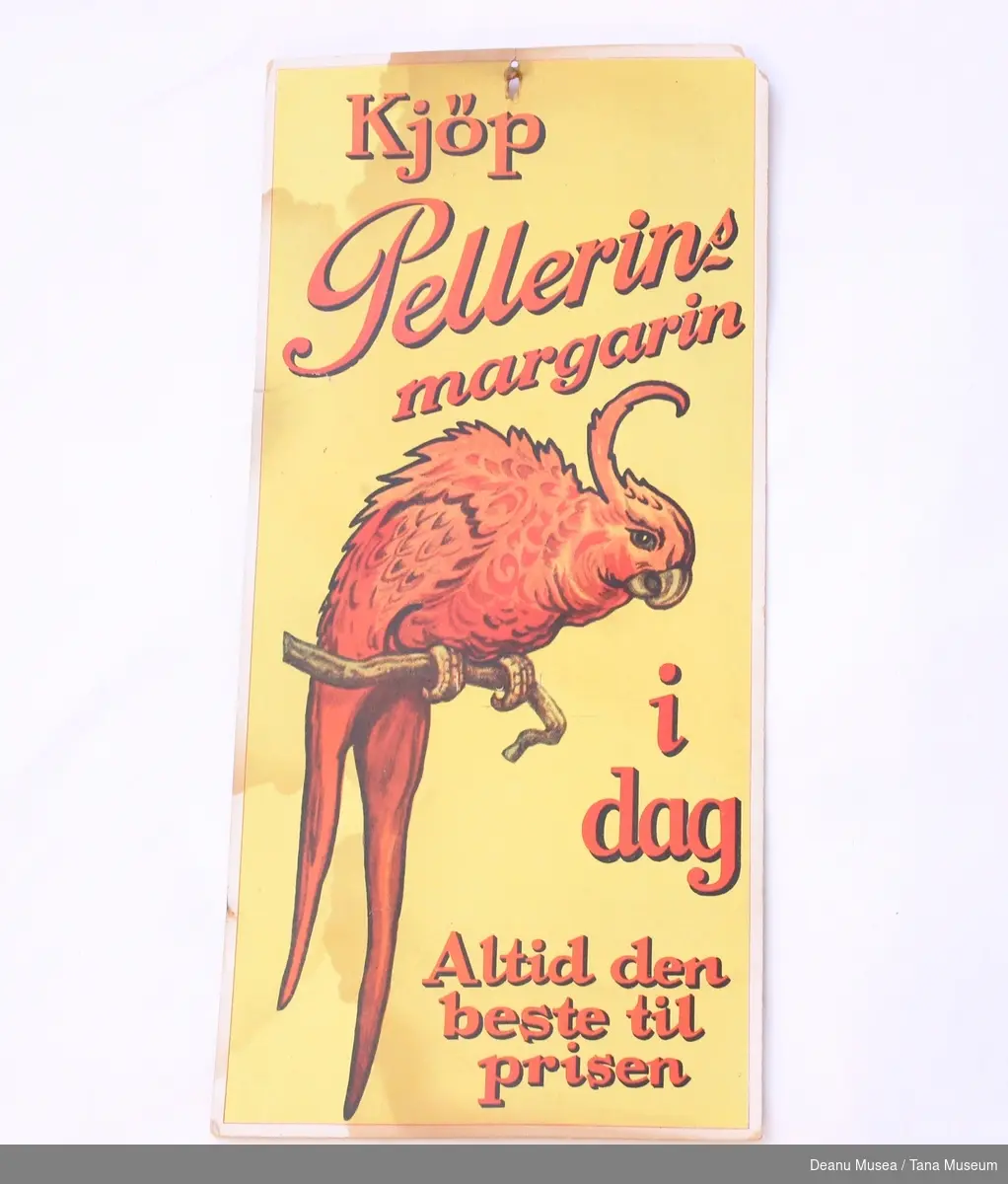 Pellerin margarin salgsplakat, motiv av en papegøye.